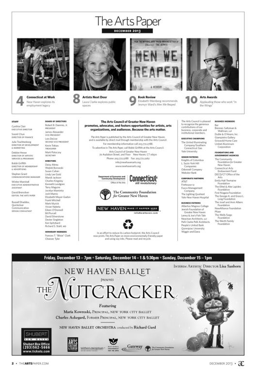 The Arts Paper, December 2013, masthead page