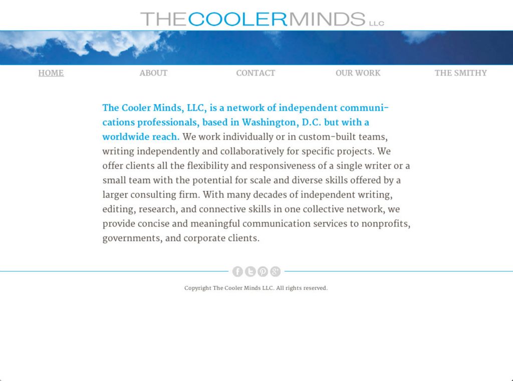 The Cooler Minds, LLC, home page, large screen