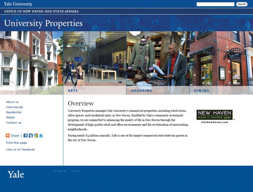 Yale University Properties, home page, Yale University